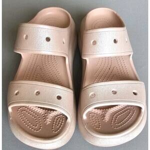 Crocs Mega Crush Sandal Pink Shimmer Sz 9 Platform Slide Comfort Waterproof